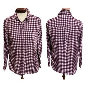 Banana Republic Classic Fit Gingham Checked Long Sleeve Button Up Top Burgundy